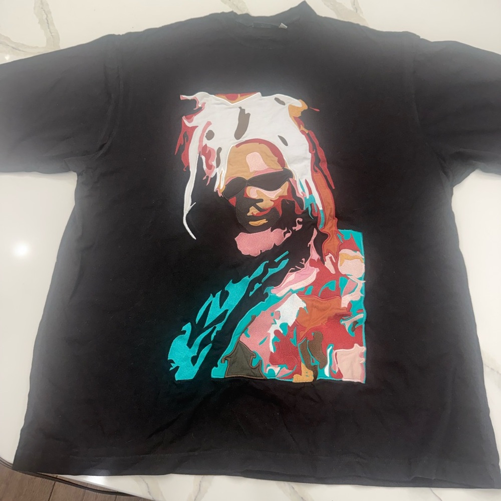 Black Embroidered Graphic T-Shirt.